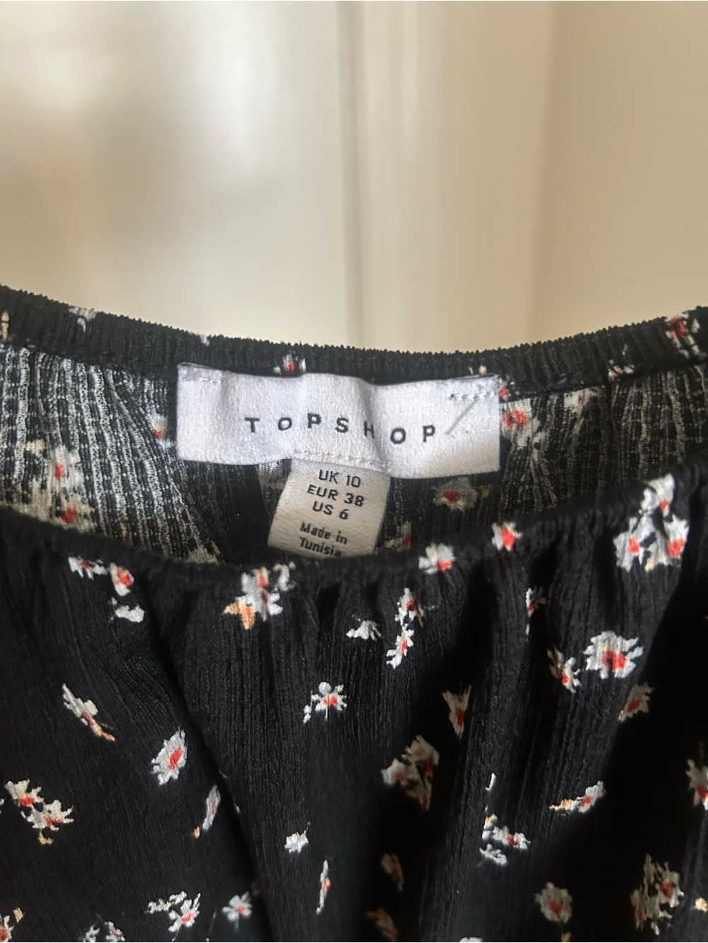 Topshop Black Floral Puff Sleeve Midi Dress Cottagecore Milkmaid US 6 - Picture 5 of 6